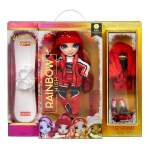 Rainbow High: Winter Break - Ruby Anderson Let the colors of the rainbow this winter be magnificent! Six original fashion dolls get a winter makeover so they can fashionably hit the slopes and sip hot chocolate. Each has a unique style presented in two outfits and lots of winter fashion accessories and essential snow gear like snowboards and skis! Get the rainbow! Product Features: Beautiful, fully articulated Fashion doll Long, gorgeous comb for combing hair Extra wearable clothes for the doll (2 sets), fashion hangers Winter fashion accessories (hats, jackets, mugs and more) Essential snow gear such as snow boots, skates and snowboards Winter doll rack