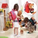 Red rucksack with a safety leash