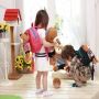 Red rucksack with a safety leash