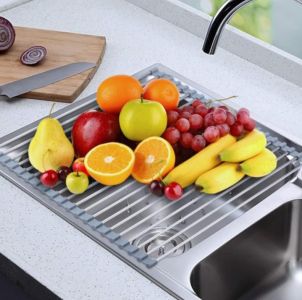 Roll-up drainer for dishes and vegetables / Dish dryer / Roll-up mat - grey