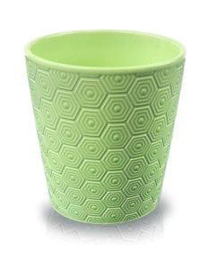 Round pot made of unglazed ceramics - green - BASIC collection