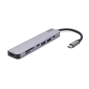 SAVIO AK-47 MULTIFUNCTIONAL USB Type C 7IN1 HUB HDMI, SD & TF CARD, USB 3.0, USB 3.0 Type C  Grey