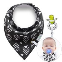 Scarf / bib with a pacifier hanger - black