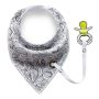 Scarf / bib with a pacifier hanger - black and white pattern