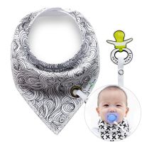 Scarf / bib with a pacifier hanger - black and white pattern