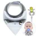 Scarf / bib with a pacifier hanger - white and gray