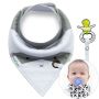 Scarf / bib with a pacifier hanger - white and gray