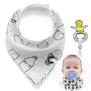 Scarf / bib with a pacifier hanger - white MILK