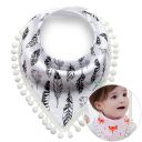 Scarf with pompoms for a child - black and white feathers