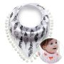 Scarf with pompoms for a child - black and white feathers