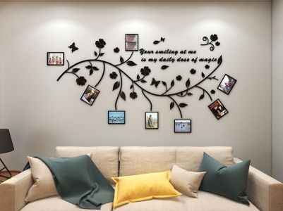 Self-adhesive wall sticker 3D with photo slots - branch to the right side (height 106cm x width 190cm)