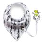 Shawl / bib with a pacifier hanger - black and white feathers