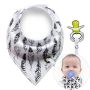 Shawl / bib with a pacifier hanger - black and white feathers