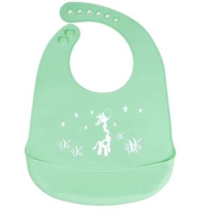 Silicone bib with a pocket for children - green, giraffe