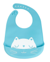 Silicone bib with a pocket for children - light blue, cat