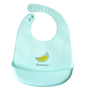 Silicone bib with a pocket for children - mint, banana pattern