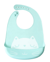 Silicone bib with a pocket for children - mint, cat