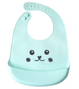 Silicone bib with a pocket for children - mint, smile face