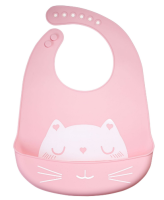 Silicone bib with a pocket for children - pink, cat