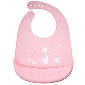 Silicone bib with a pocket for children - pink, giraffe