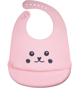 Silicone bib with a pocket for children - pink, smile face