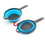 Silicone, foldable colander with a handle - 2 pieces, blue