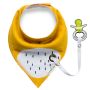 Sling / bib with a pacifier hanger - mustard