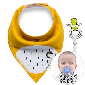 Sling / bib with a pacifier hanger - mustard