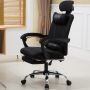 Swivel armchair with footrest and headrest - black
