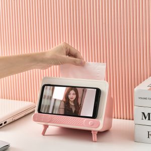 Tissue box with a telephone holder - pink