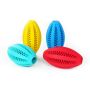 Toy ball. Rugby. Teether cleans teeth. Red dog