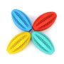 Toy rugby ball. Teether cleans teeth - light blue dog