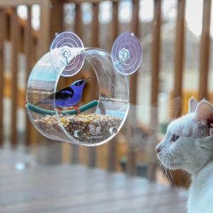 Transparent bird feeder for glass, round 15x8 cm