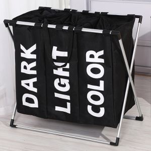 Triple laundry / linen basket - black