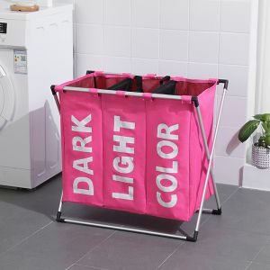 Triple laundry / linen basket - pink