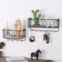 Wisząca półka z wieszakami, styl LOFT– czarna, 25,5cm