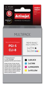 Zestaw tuszy Activejet AC-M5/8R (zamiennik Canon PGI-5Bk, CLI-8C, CLI-8M, CLI-8Y; Premium; 1 x 27 ml, 3 x 13 ml.; czarny, czerwony, niebieski, żółty)